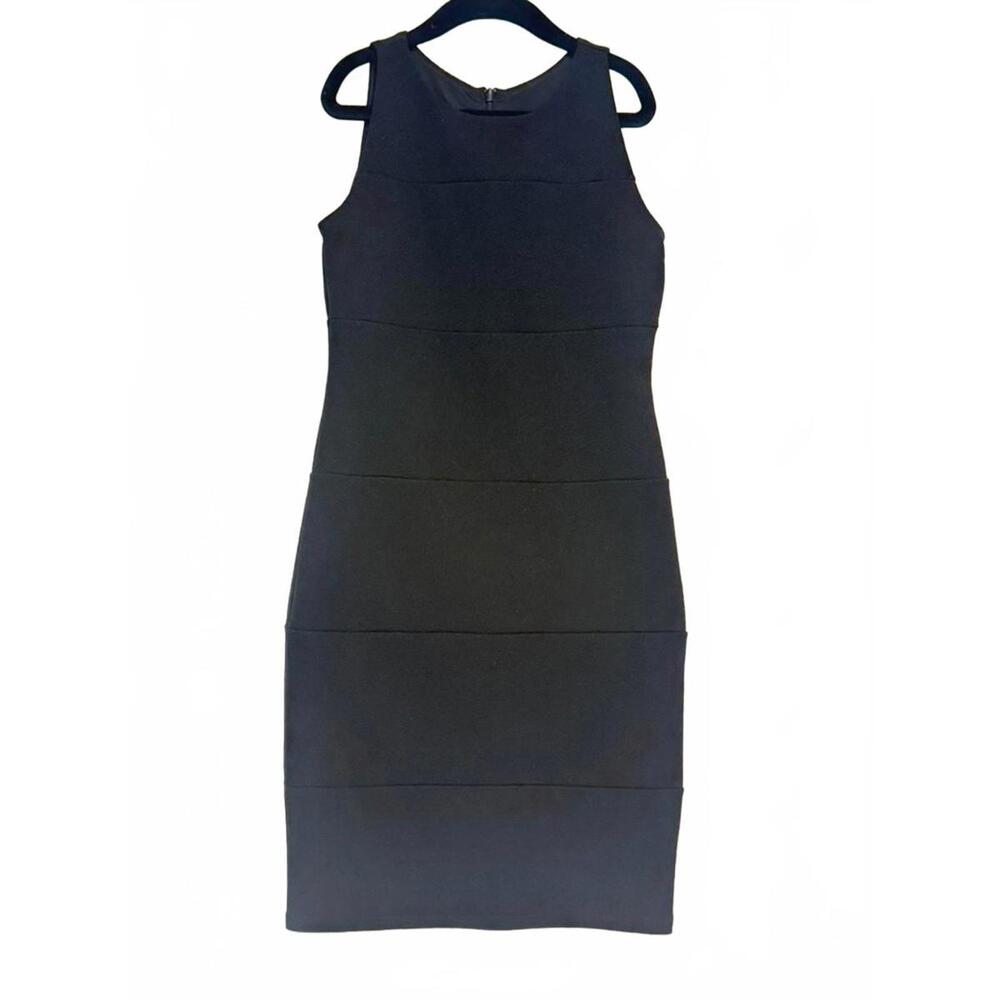 UDT Un Deux Trois Black Sleeveless Banded Panel Bodycon Sheath Dress Size 12
